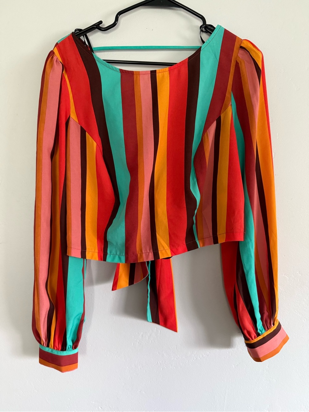 Forever 21 Multicolor Striped Tie-Back Long Sleeve Top
